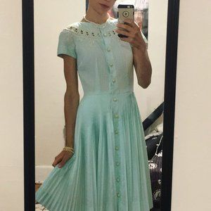 Vintage 1950s Mint Pleated Dress